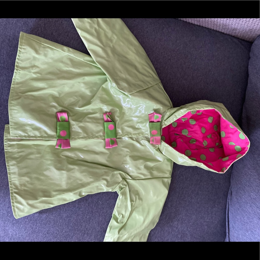 Adorable Corley green and pink rain coat